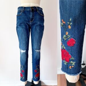 DRIFTWOOD Rose Embroidered Jeans Skinny Leg Jackie Cut Mid Rise